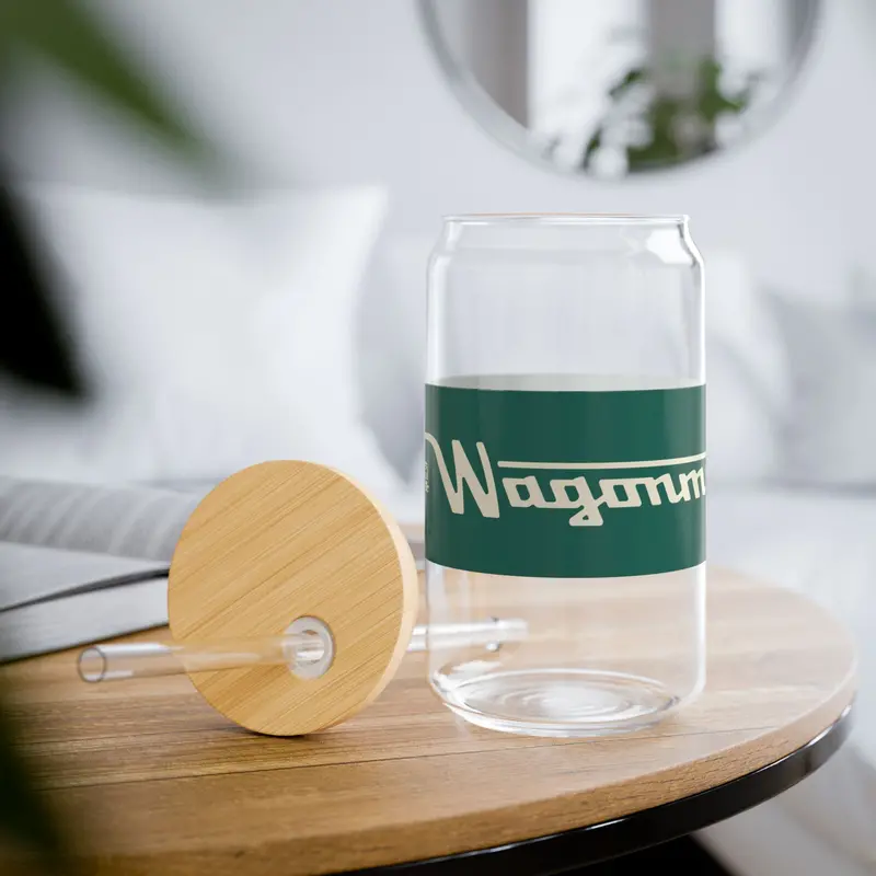 16Oz Glass Sipper With Bamboo Lid — 'Wagonmaster' Travel-Ready Straw Tumbler - Green 1