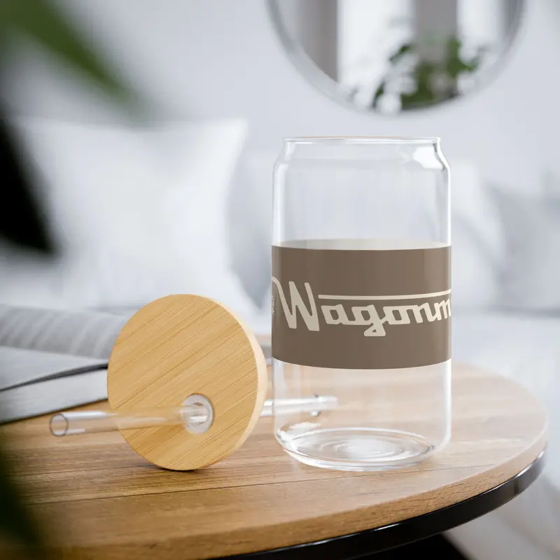 16Oz Glass Sipper With Bamboo Lid — 'Wagonmaster' Travel-Ready Straw Tumbler - Tan 1