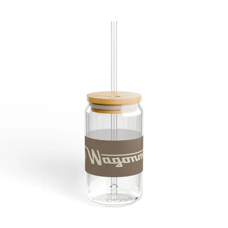 16Oz Glass Sipper With Bamboo Lid — 'Wagonmaster' Travel-Ready Straw Tumbler - Tan 2