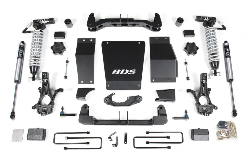 4 Inch Lift Kit Fox 2.5 Coil-Over Silverado/Sierra 1500 14-18 4Wd Block Kit Cast Steel Control Arm Fox 2.5 Performance Shocks 1