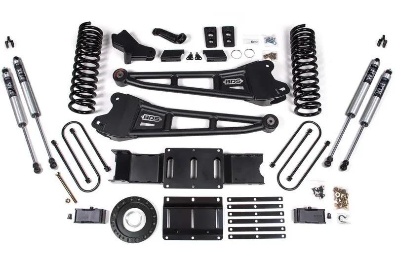 4 Inch Lift Kit W/ Radius Arm 2 Inch Rear Block Ram 3500 19-24 4Wd Diesel Without Factory Rear Overload Leaf 6 Bolt Fox 2.0 Performance Shocks 1
