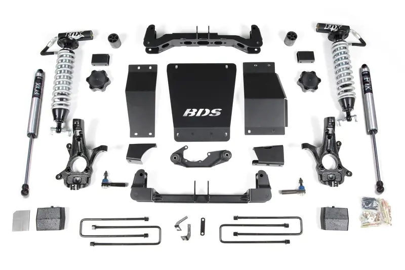 6 Inch Lift Kit Fox 2.5 Coil-Over Silverado/Sierra 1500 14-18 4Wd Block Kit Aluminum / Stamped Steel Fox 2.5 Performance Shocks 1