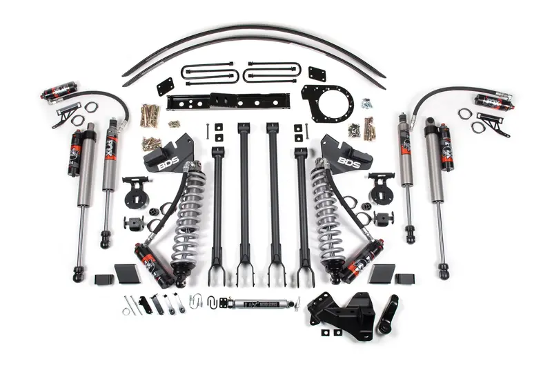 6 Inch Lift Kit W/ 4-Link Fox 2.5 Performance Elite Coil-Over Conversion Ford F250/F350 Super Duty 17-19 4Wd Diesel Block Kit And Add A Leaf Fox 2.5 Performance Elite Shoces 1