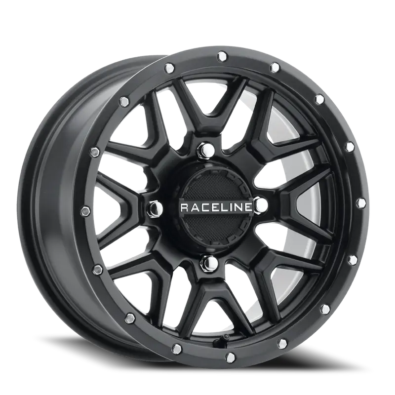 Aluminum Wheels 14X7 Krank Simulated Beadlock Utv A94b Satin Black 38 Offset 4 On 156 Bolt Pattern Raceline 1