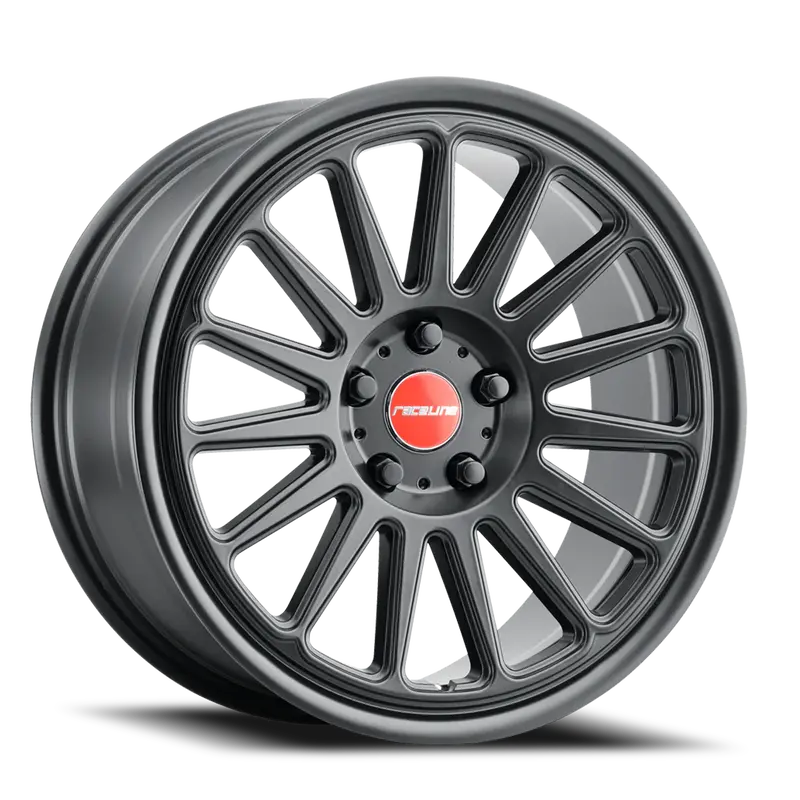 Aluminum Wheels 17X8 Grip 315B Satin Black Red And Black Logo Multi Spoke 30 Offset 5 On 100 Bolt Pattern 72.6 Bore Raceline 1