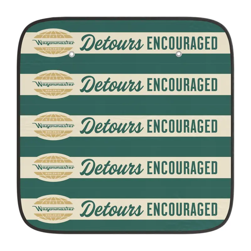 Detours Encouraged Car Sun Shade — Retro Roadtrip Windjammer Design 1
