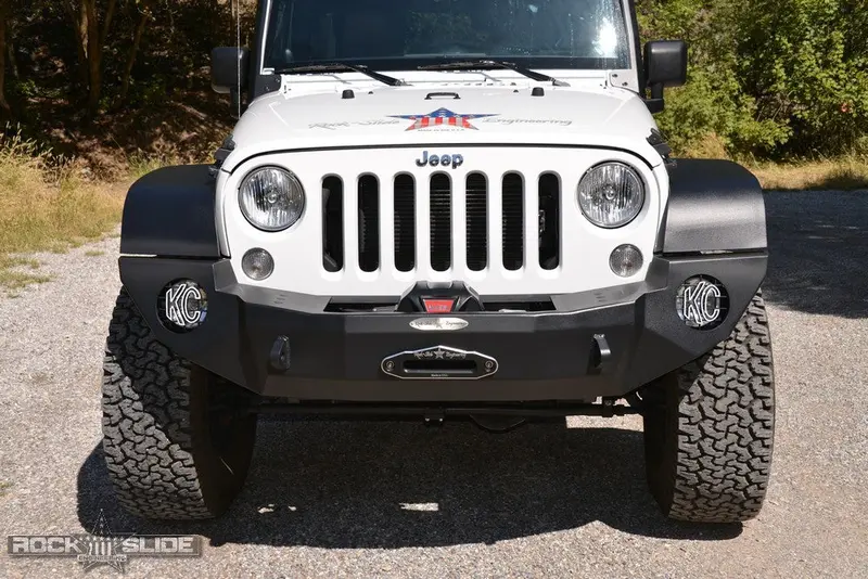 Jeep Jk Full Front Bumper For 07-18 Wrangler Jk With Winch Plate No Bull Bar Black Powdercoated Rigid Series Rock Slide Engineering 1