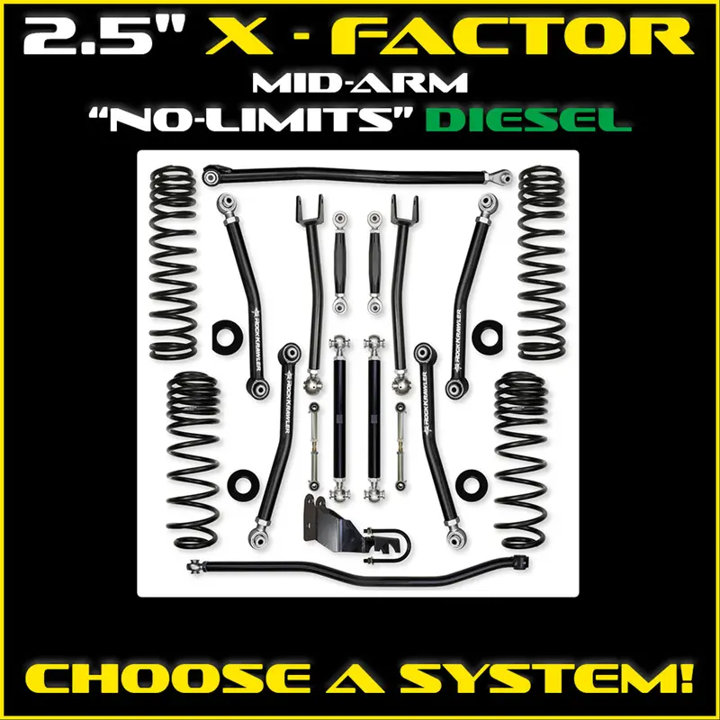 Rock Krawler Jlu 2.5" X-Factor Diesel Mid-Arm "No-Limits" System - Rubicon 1
