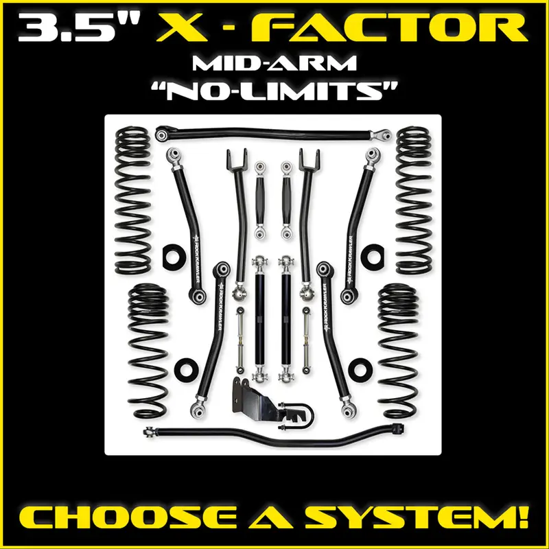 Rock Krawler Jlu 3.5" X-Factor Mid-Arm "No-Limits" System - 4 Door Gas Rubicon 1