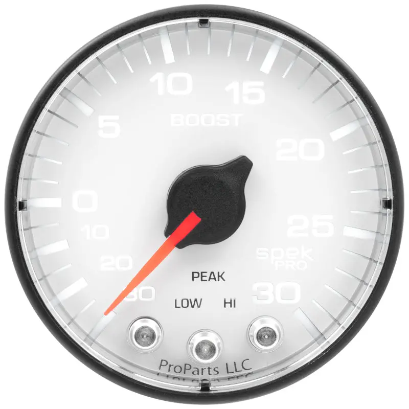 Autometer Spek-Pro Vacuum/Boost Gauge (2-1/16", -30 Inhg To +30 Psi) With White/Black Dial, Stepper Motor, Peak Hold & Warning Features 1