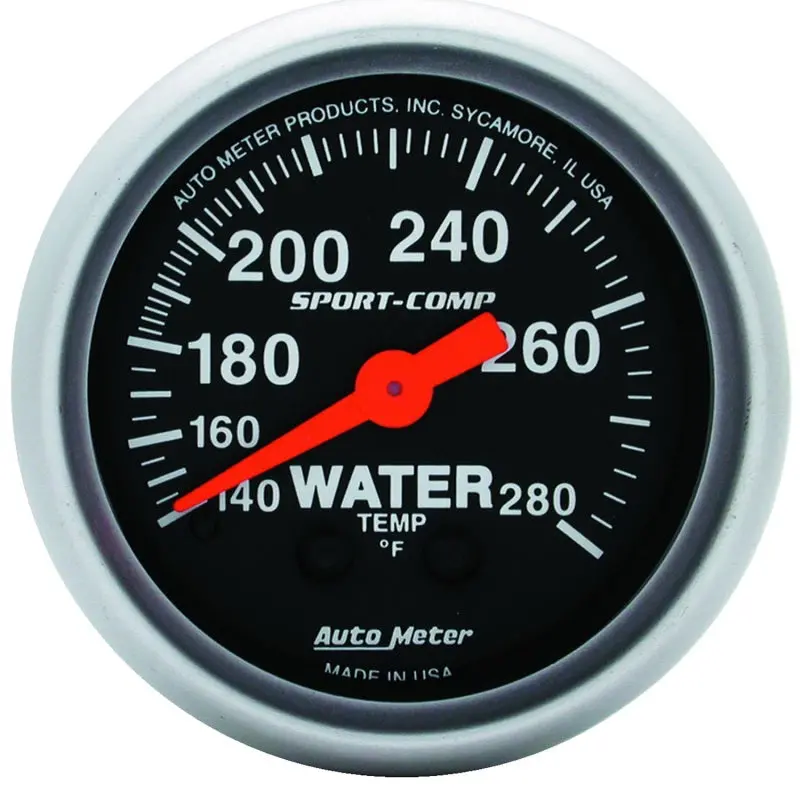 Autometer Sport-Comp Mechanical Water Temperature Gauge – 2-1/16" Dial, 140°–280°F Range, Red Needle 1