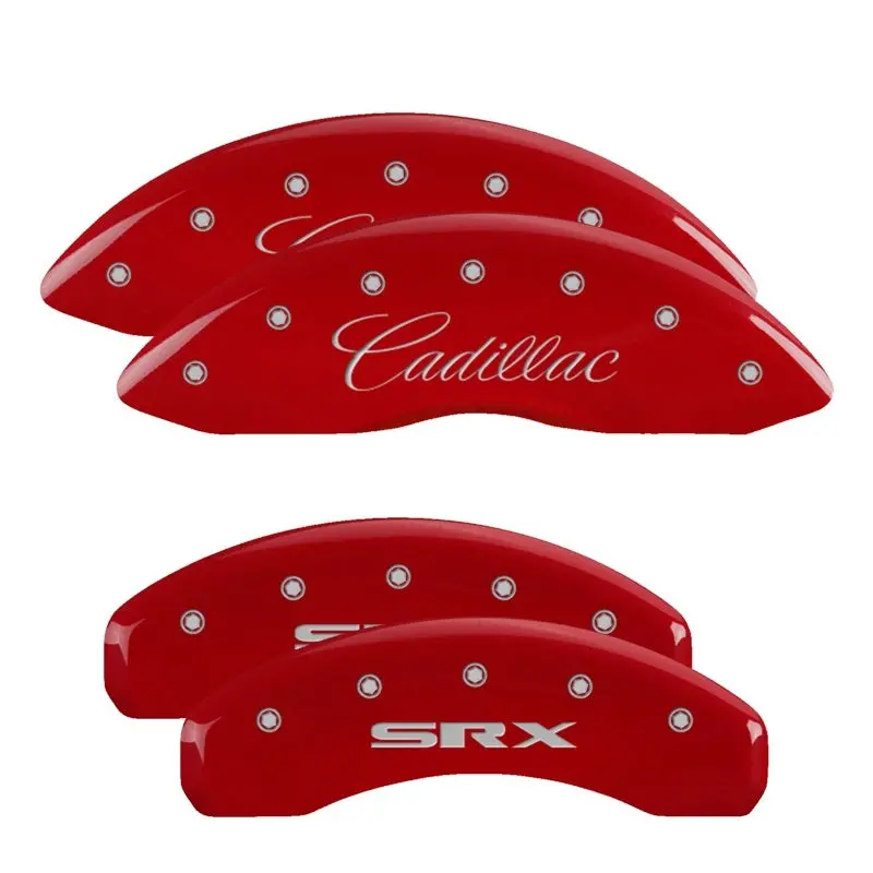 Mgp Engraved 4-Piston Caliper Covers – Front And Rear, Red Finish With Silver Accent 1