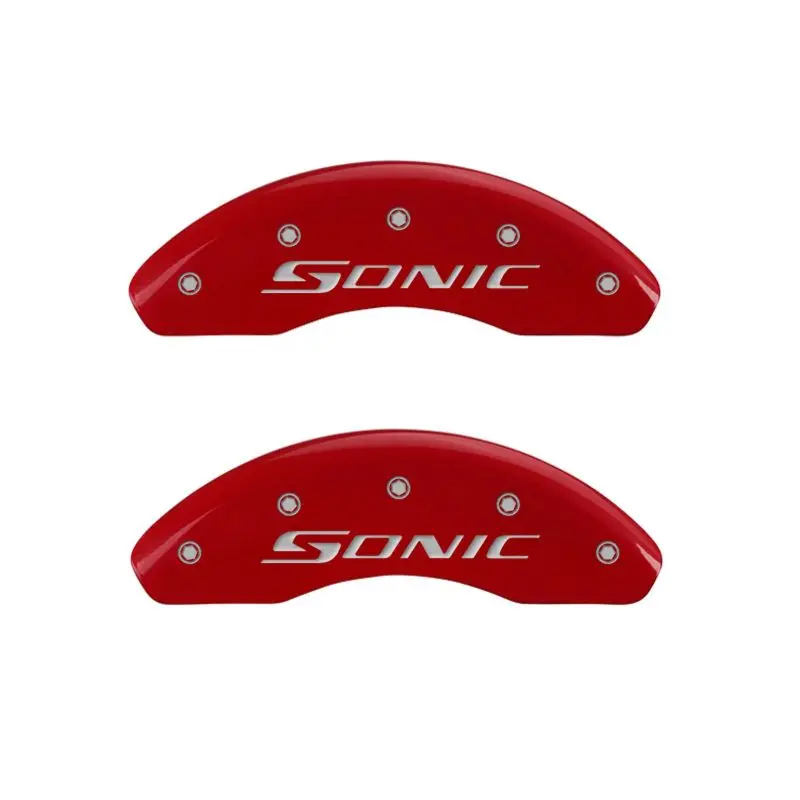 Mgp Engraved Front Caliper Covers – Sonic Red With Silver Accent Finish 1